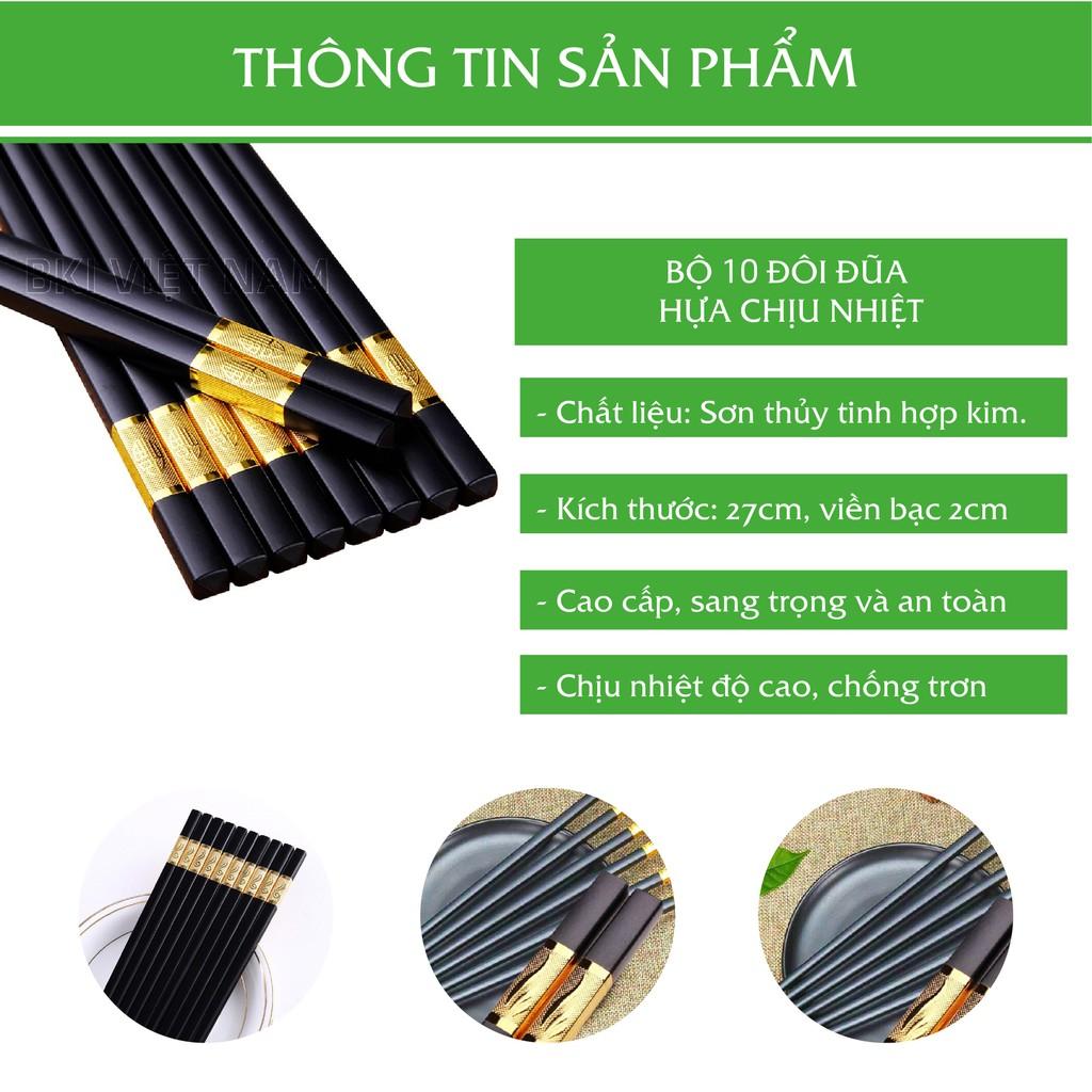 Set 10 Đôi Đũa Mạ Vàng Họa Tiết Hàn Quốc, Nhật Bản, Bộ 10 Đũa Ăn Kháng Khuẩn Cao Cấp, Đũa Mạ Vàng