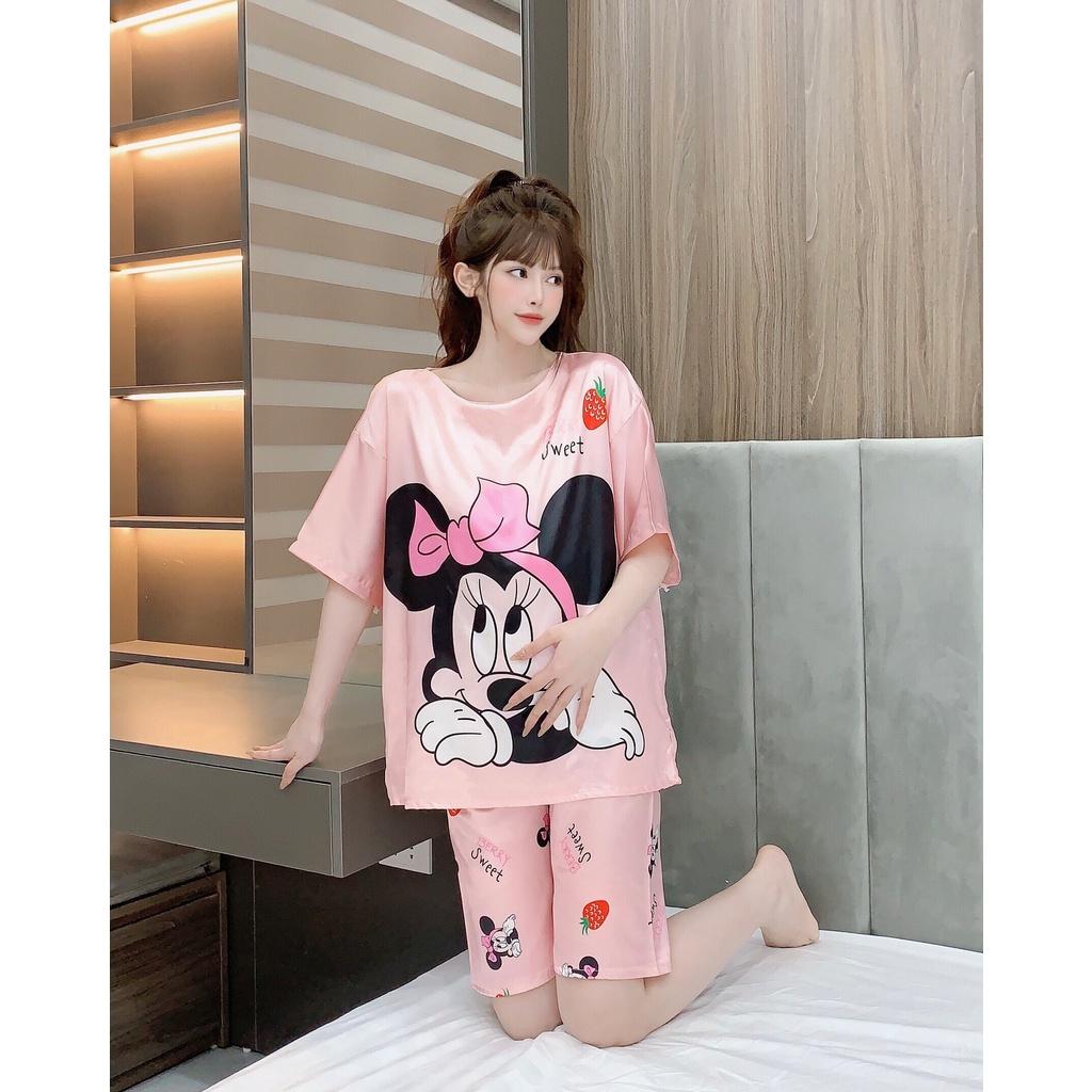 Bộ đồ bầu LỬNG LỤA SATIN áo cộc họa tiết siêu kute mặc nhà BL863