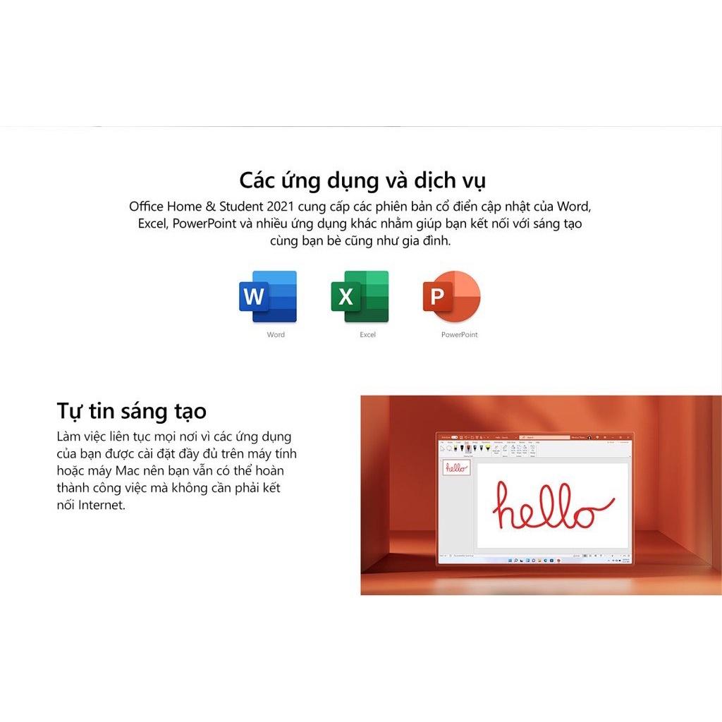 Phần mềm Microsoft Office Home &amp; Student 2021 | Vĩnh viễn | Chuyển được máy tính khác -Hàng chính hãng