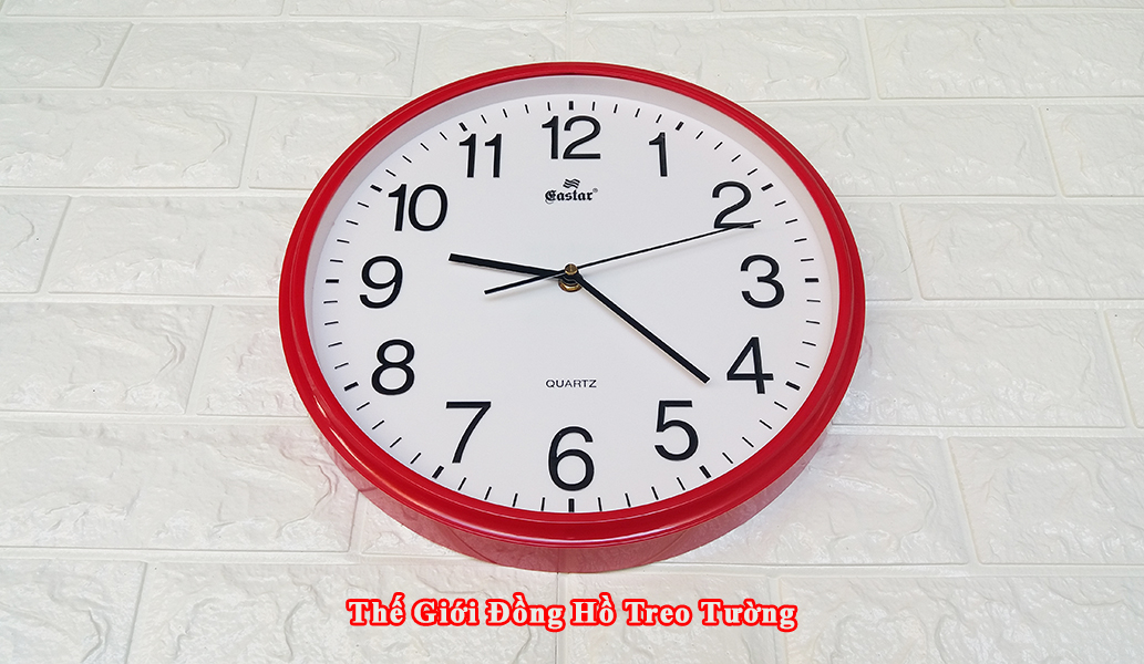 Đồng hồ Treo tường Tròn Đỏ, Số In Nổi, Máy Kim Trôi