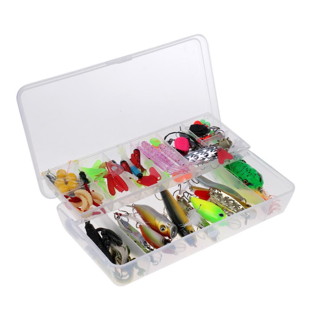 106Pcs/lot Fishing Lure Kit Soft&Hard Lures Spoon Baits Fishing Accessories