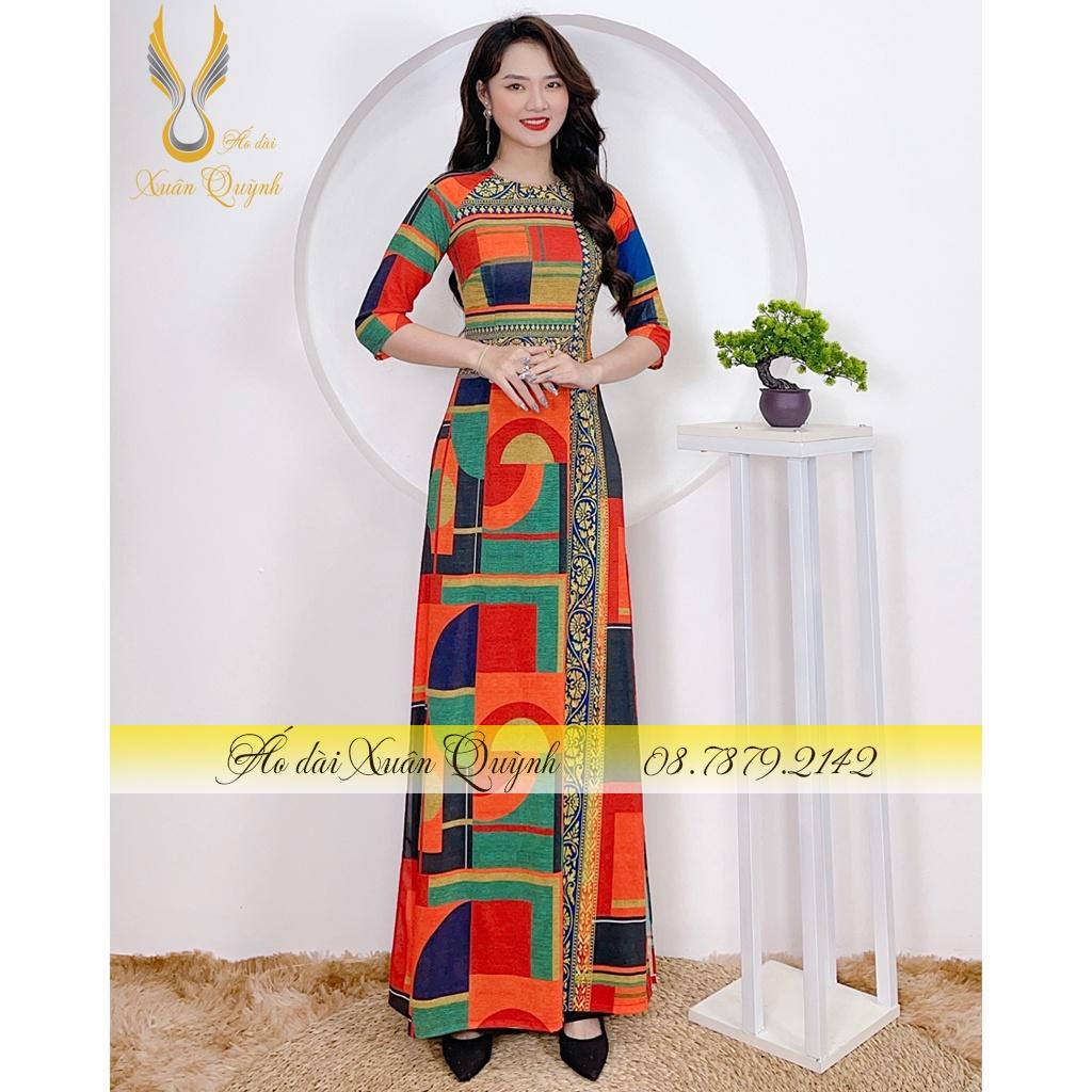Top Áo Dài Họa Tiết Thổ Cẩm Tôn Dáng Siêu Đẹp, Thanh Lịch Lụa Cao Cấp K99 - Áo Dài Xuân Quỳnh