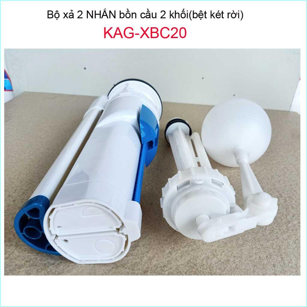 Bộ xả bồn cầu 2 nút nhấn cho bồn 2 khối KAG-XBC20A nhựa 100%, RUột thùng nước xi bệt két rời Nhấn êm xả nước sạch