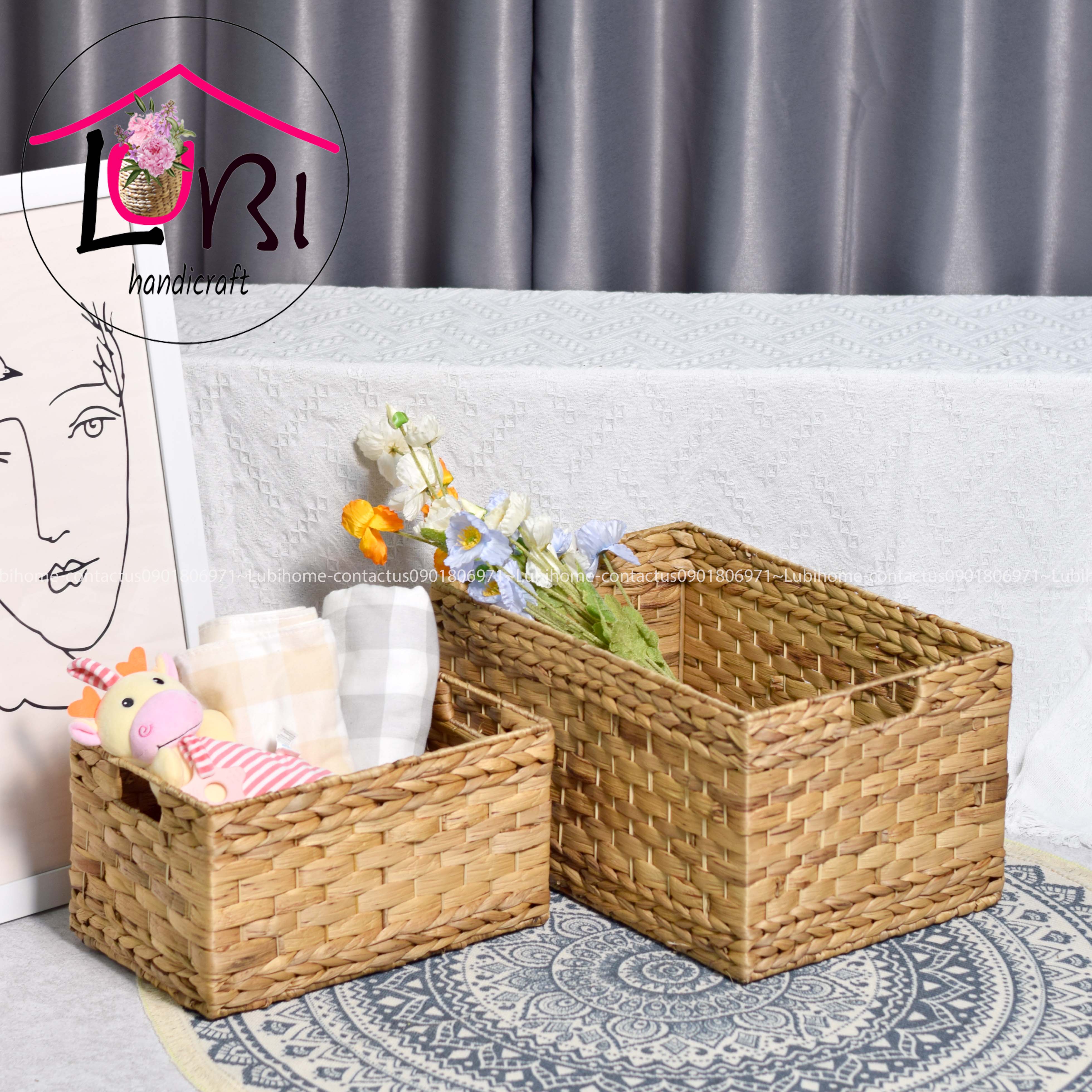 Lubihandicraft - Sọt đựng đồ lục bình hình chữ nhật bộ 3 - đơn giản, xinh xắn
