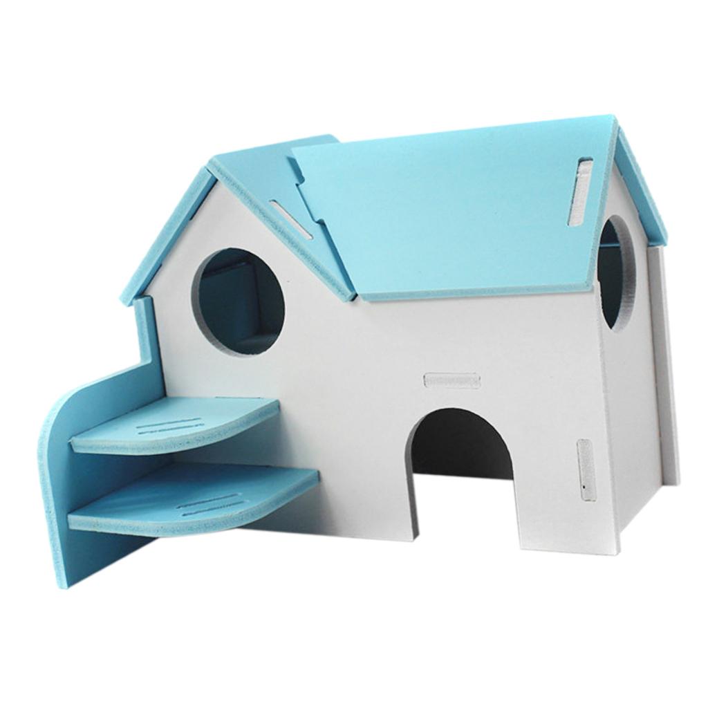 Hamster Mouse Hideout House Wooden Living Hut Exercise Funny Nest Toy Blue