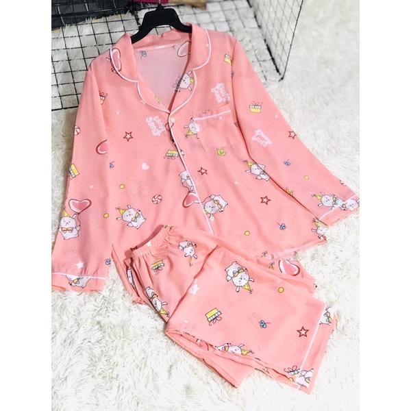 (Bigsize)(Size Đại) Bộ Pijama mặc nhà lụa Hàn mát mịn dưới 70kg