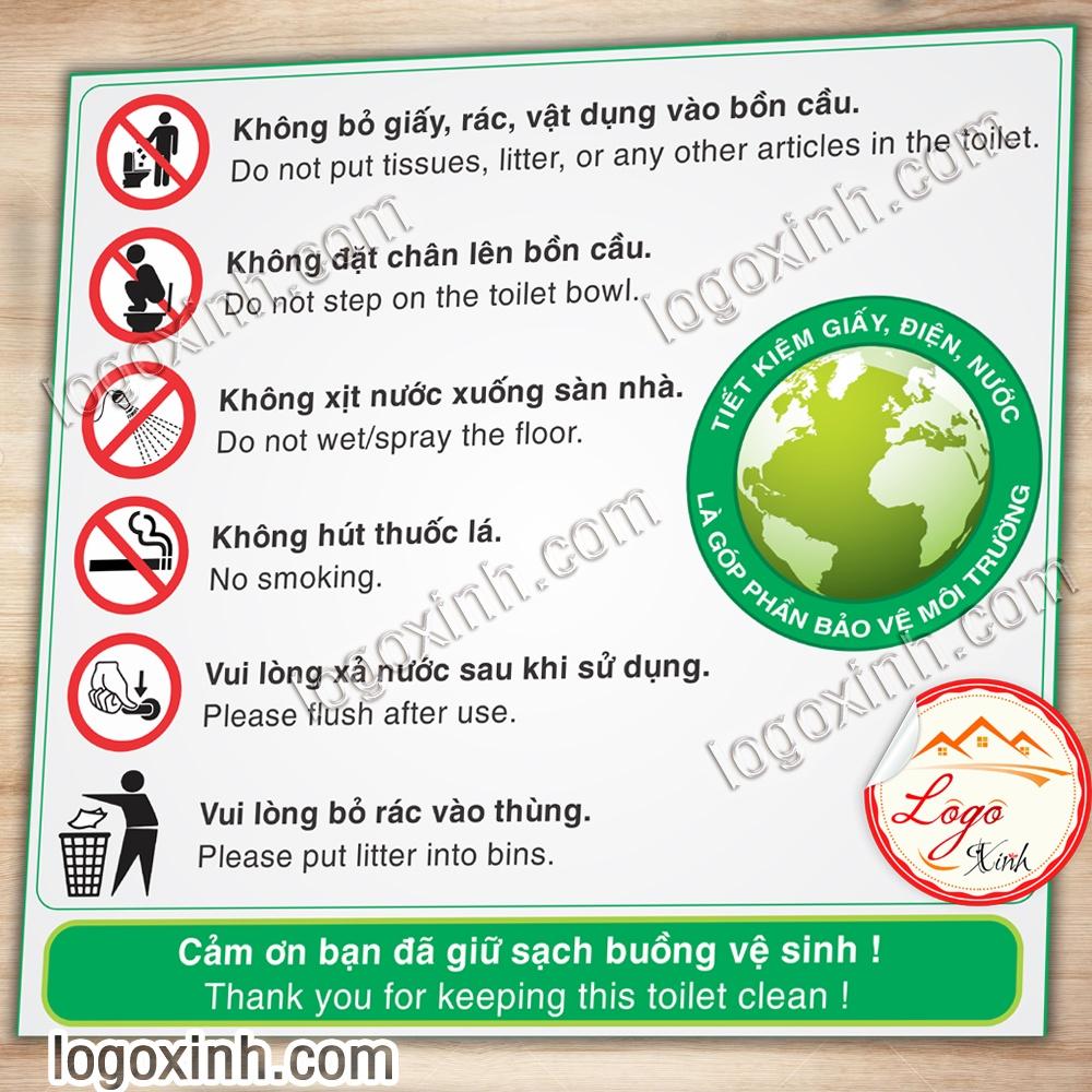 LOGO TEM STICKER BIỂN BẢNG NỘI QUY NHÀ VỆ SINH - TOILET RESTROOM RULES - HƯỚNG DẪN GIỮ VỆ SINH TRONG TOILET NHÀ TẮM