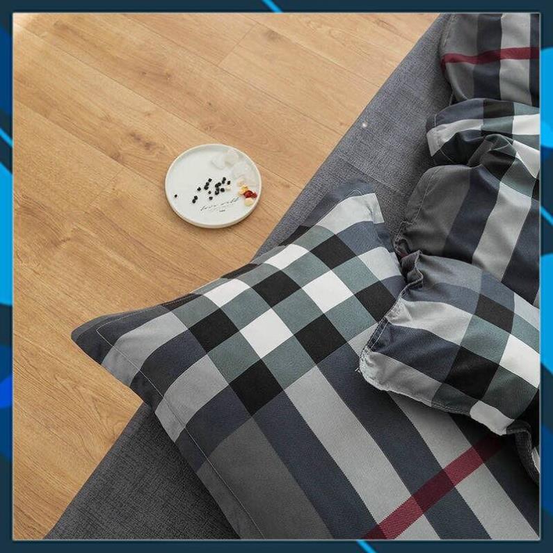 Bộ chăn ga Cotton Poly kẻ xám trắng to mẫu mới -