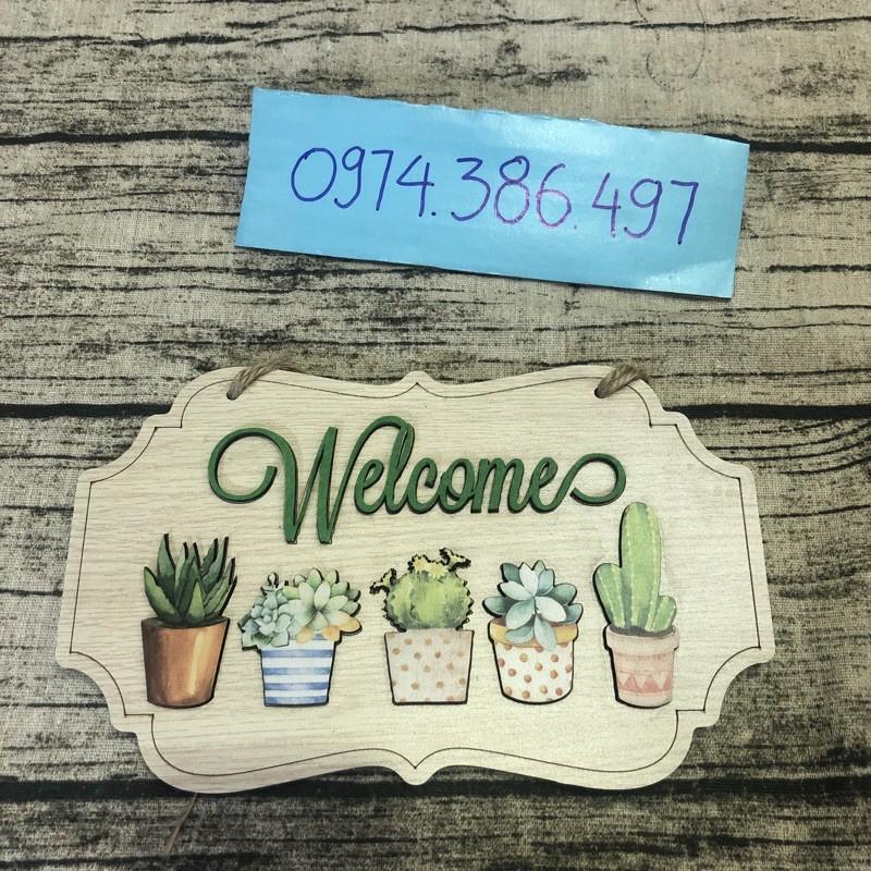 Bảng gỗ chữ Welcome treo cửa ra vào, treo cửa hàng shop thời trang quán cafe có sẵn dây treo tặng móc dán
