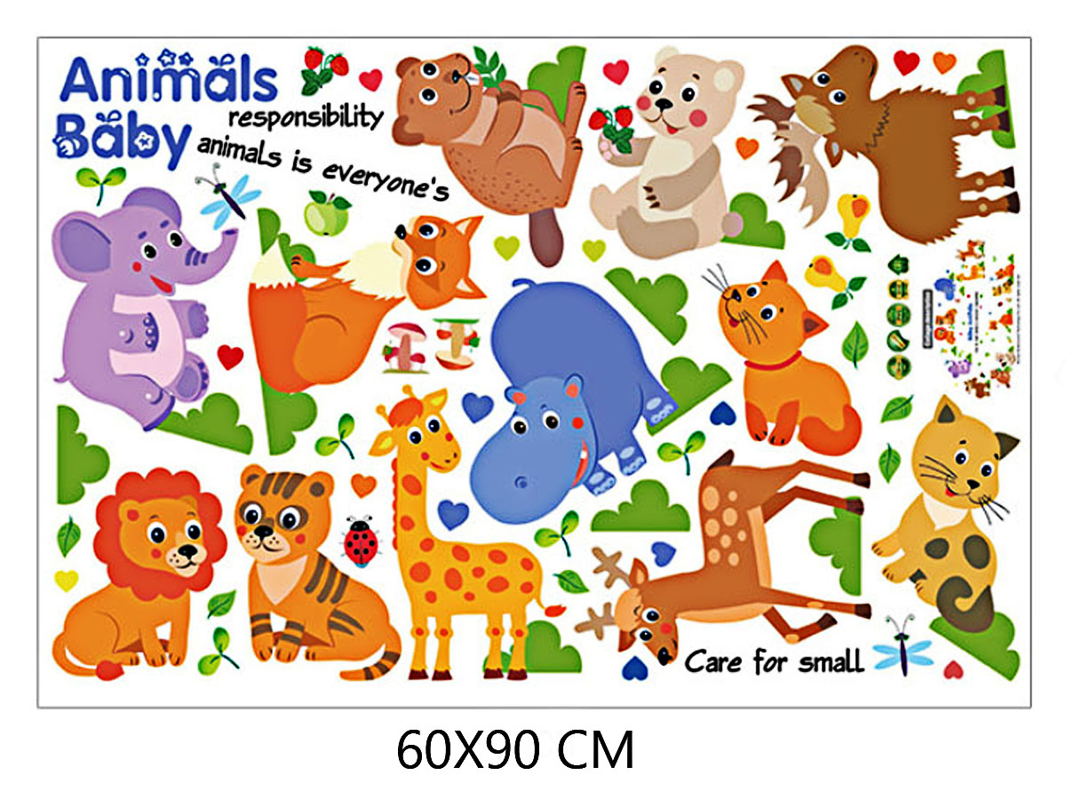 decal dán tường cho bé vòng tròn thú cưng baby animal sk9104