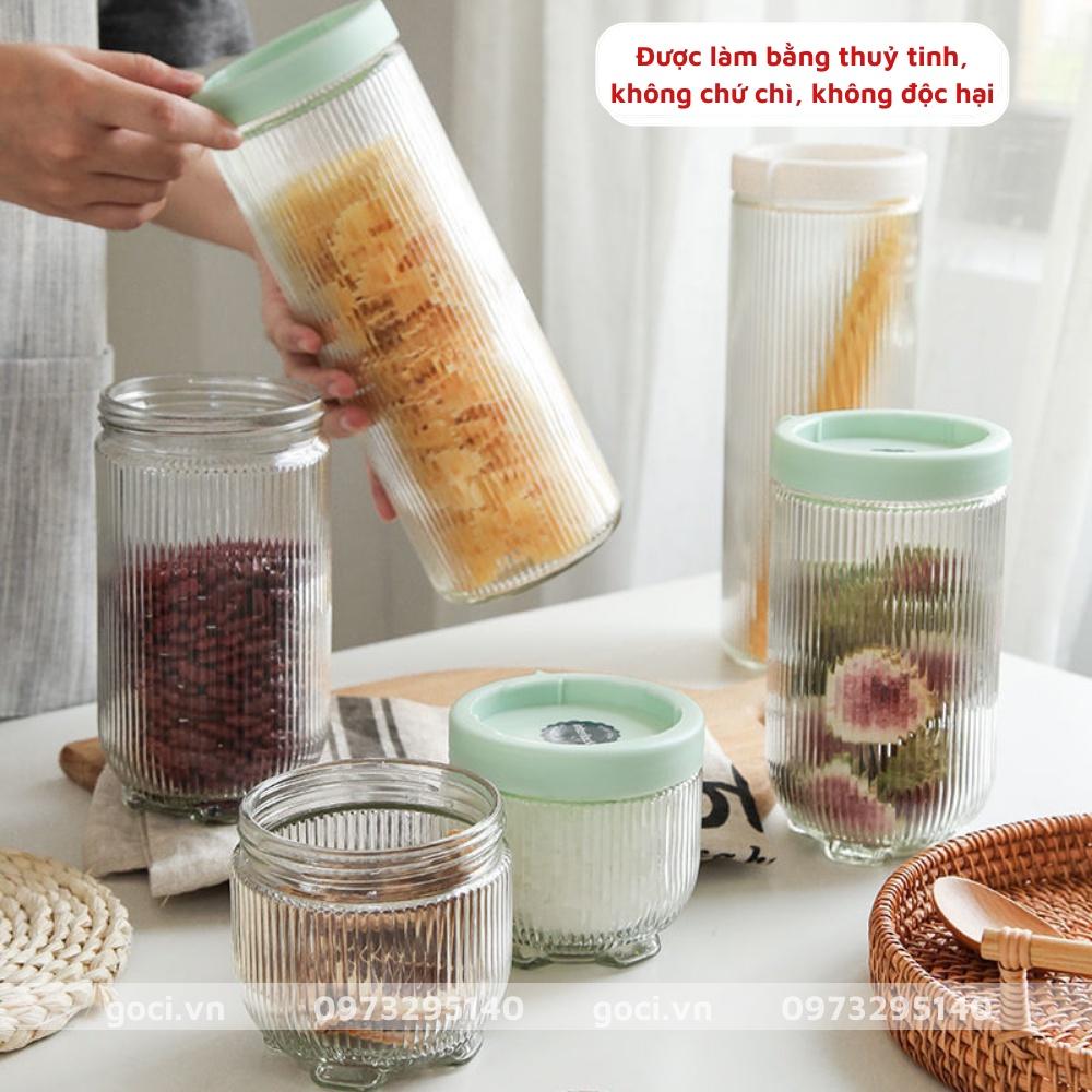 Lọ thủy tinh đựng thực phẩm vân sọc nắp kín hũ gia vị đồ khô nhà bếp chống ẩm mốc bảo quản nguyên liệu đồ ăn cao cấp