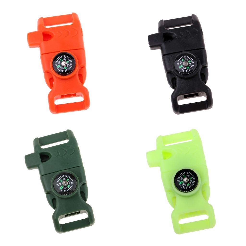 Plastic Side Release Buckle Whistle Compass Flint Fire Starter Emergency Tools for Outdoor Camping Hiking Backpacking