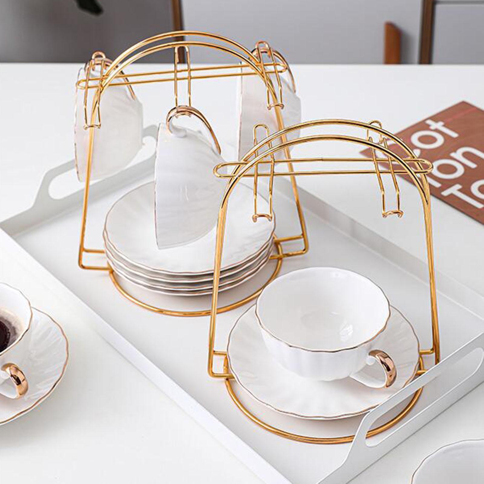 Kithcen Coffee Cup Drying Rack Stand Tabletop Bottle Rack Water Drainer Tea Cup and Saucer Display Rack