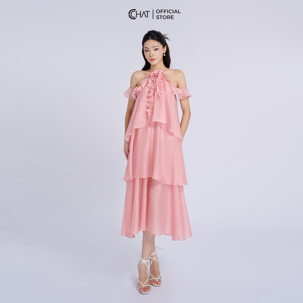Đầm Nữ Kiểu Yếm Tay Bèo Hoa Cổ Dáng Xòe Chất Voan Bay Bổng 53VNV2019XT