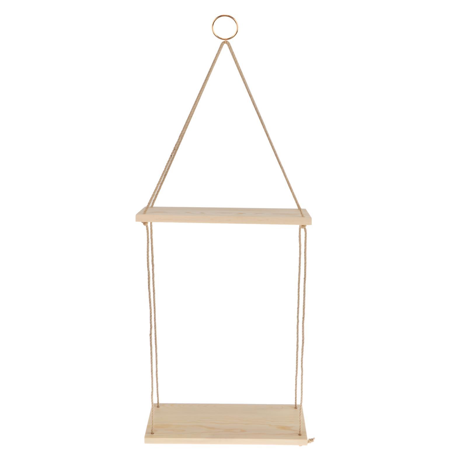 Wooden Floating Shelves with String Rope Hanging Floating Shelves