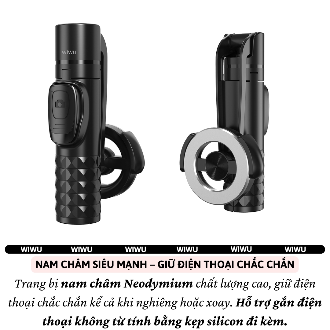Gậy chụp ảnh selfie tự sướng từ tính nam châm magnetic kiêm tripod 3 chânđộ hiệu WlWU Wi-SEO14 remote bluetooth Xoay 360 độ, gập gọn, pin sạc type C - Hàng nhập khẩu