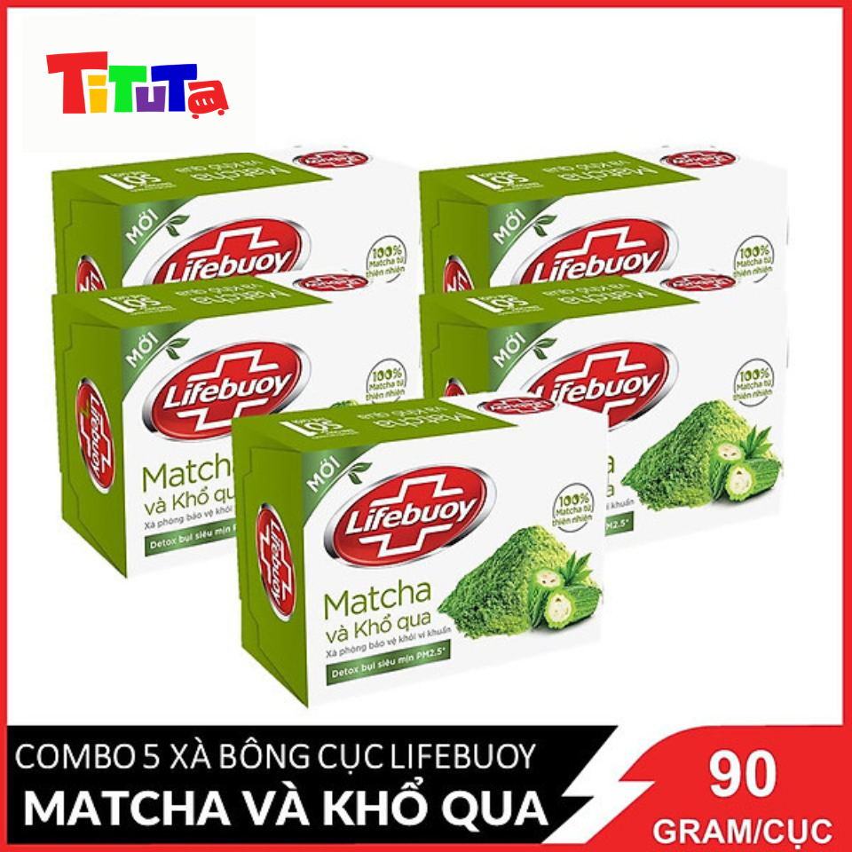 COMBO 5 Xà bông cục Lifebuoy Bảo vệ khỏi vi khuẩn Matcha và Khổ qua (Xanh lá) 90g X5