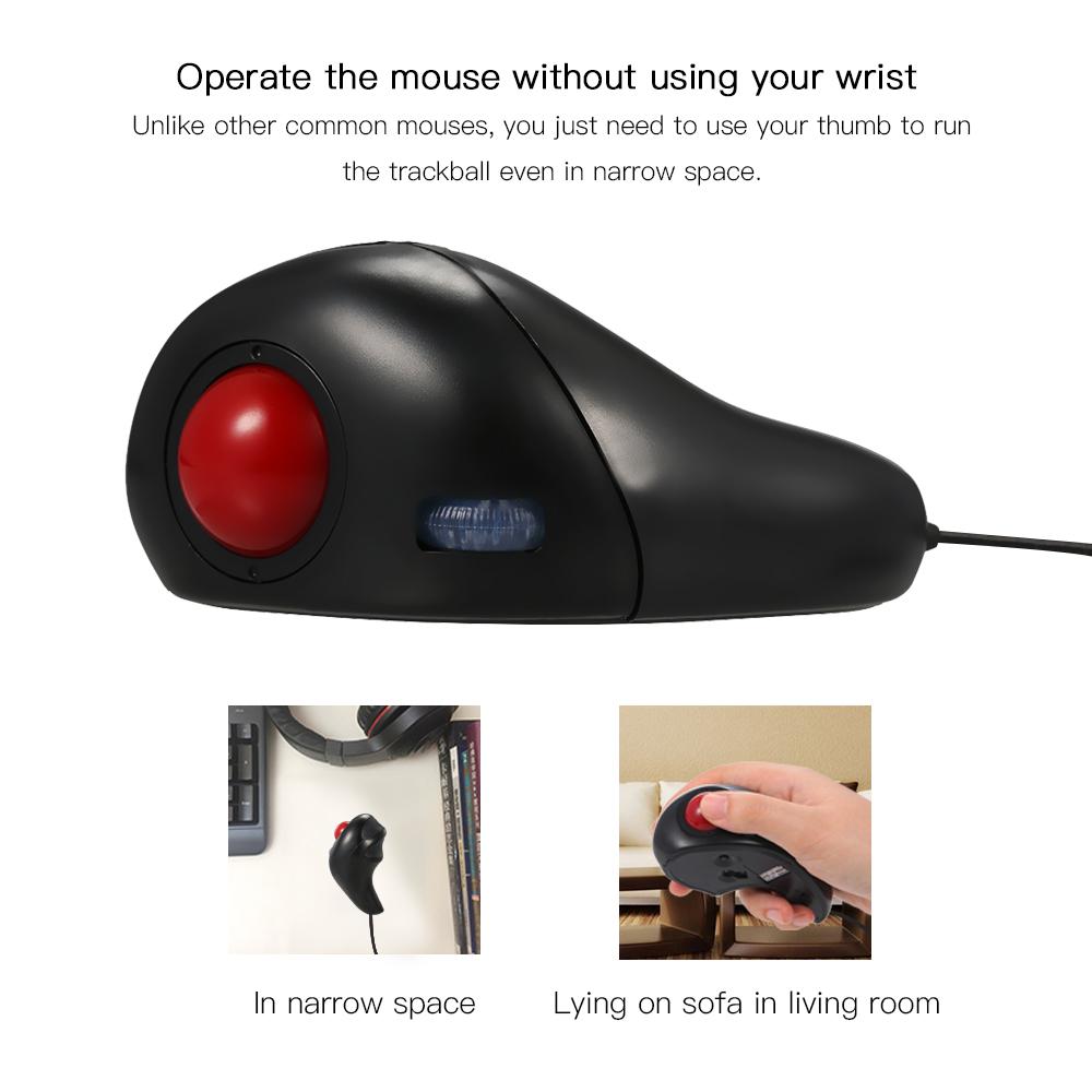 Ergonomic Có Dây Trackball Chuột Quang Cầm Tay Chuột Cho Win7/ 8/ ME/ XP/ NT Máy Tính 4 Có Thể Điều Chỉnh mức DPI Cắm N Chơi, đen