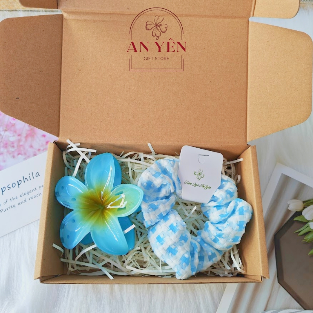Set Quà Tặng 2 Món Kẹp Tóc Hoa Sứ và Cột Tóc Scrunchies Nàng Thơ No.4 Tặng Sinh Nhật Người Yêu 20/10 8/3