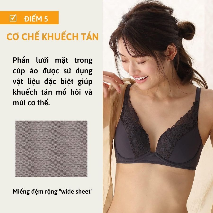 Áo lót Wacoal ISFB332 không gọng, nâng đẩy, ren, chống chảy xệ - Lecien