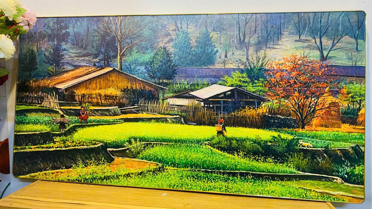 (ẢNH CHỤP THẬT) Tranh treo tường cảnh núi rừng tây bắc trang trí phòng khách,nhà hàng, khách sạn kèm đinh treo