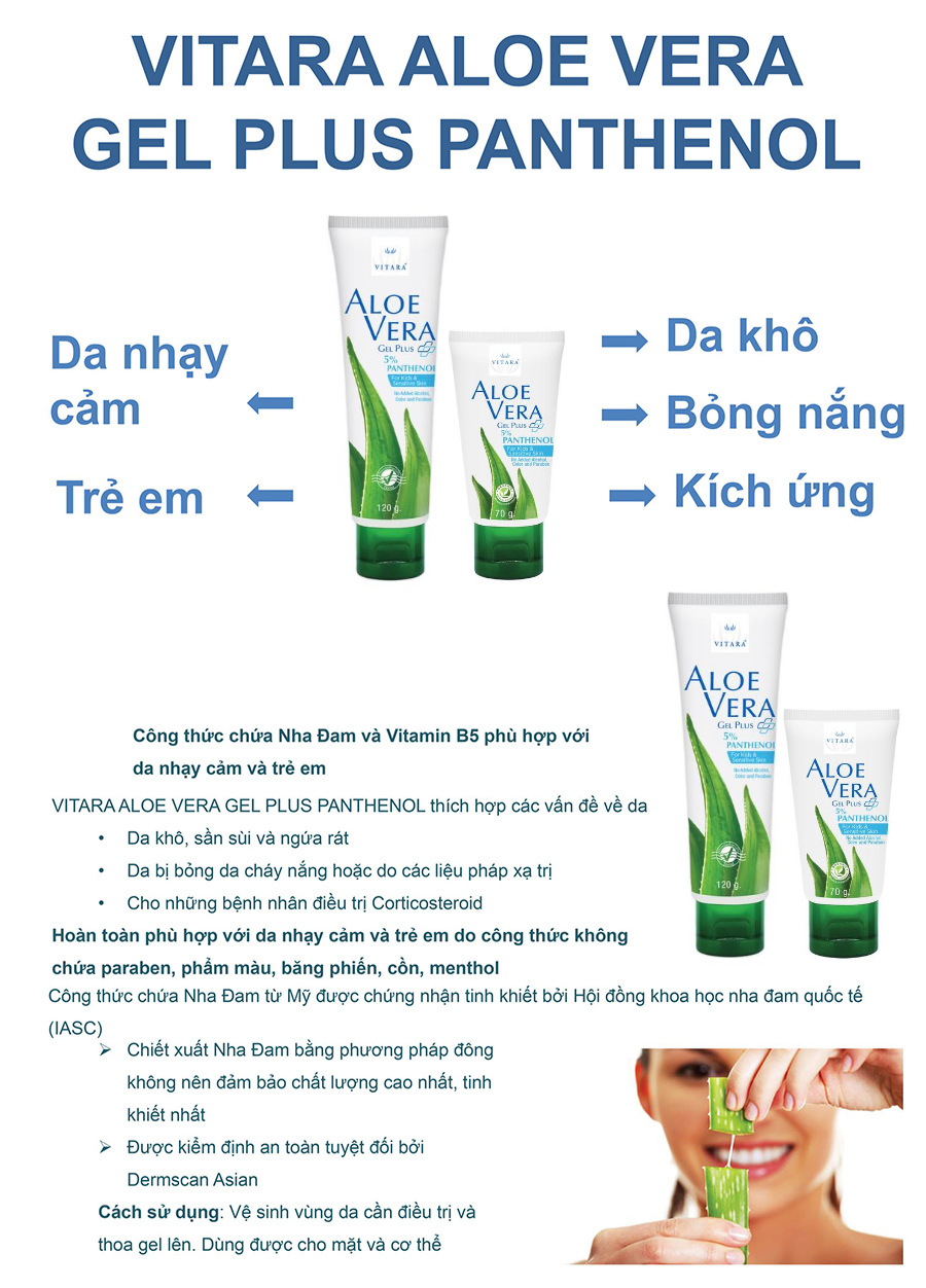 Gel Thoa Dịu Da Bị Kích Ứng Aloe Vera Plus 5% Panthenol Thái Lan (T/120gr)