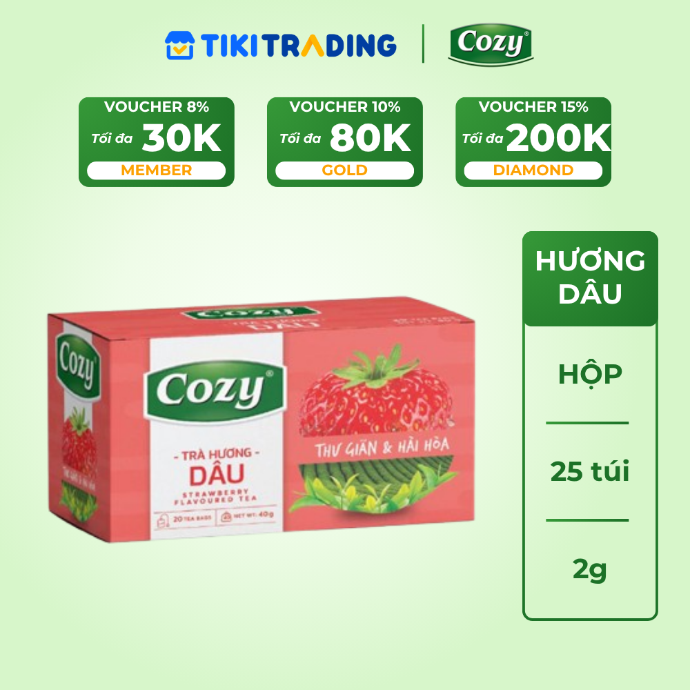 Cozy Trà Cozy túi lọc Hương Dâu 25 túi x 2g Hộp