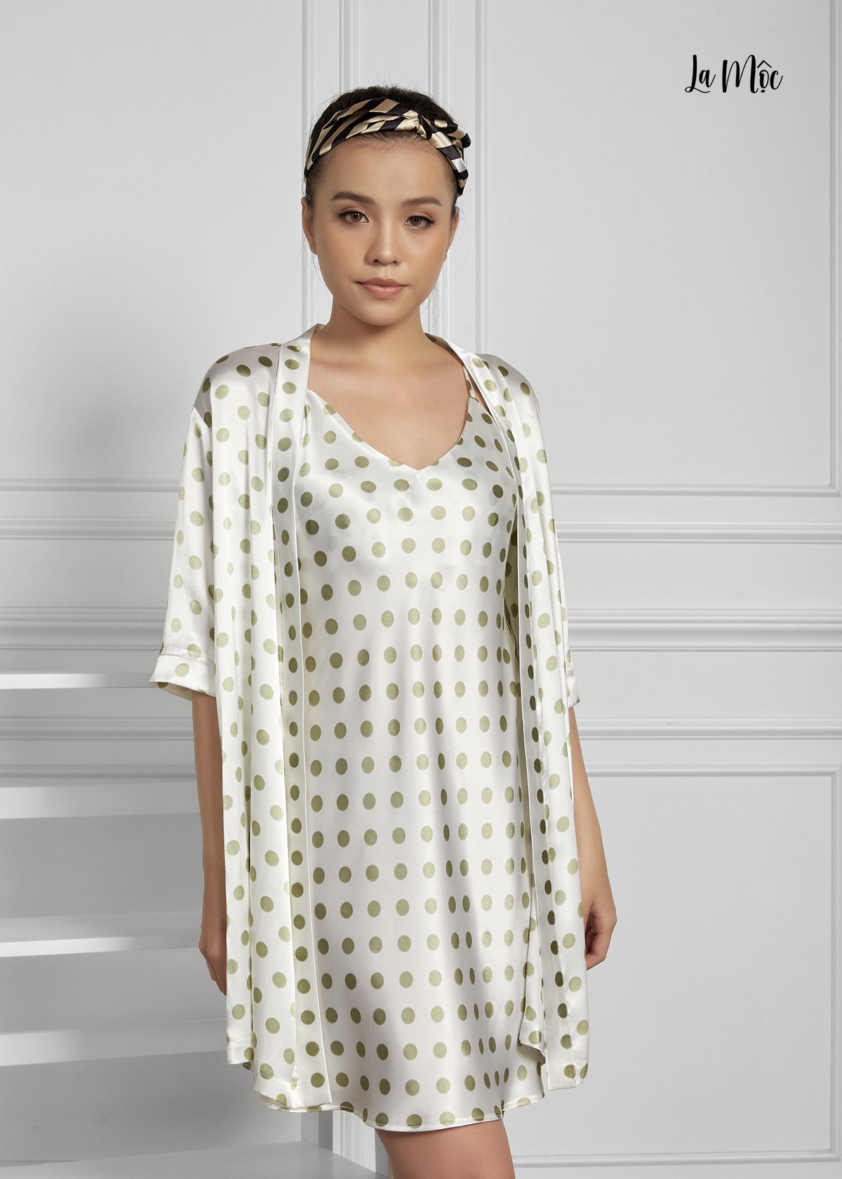 Set Áo Choàng Và Váy Ngủ 2 Dây Chấm Bi Maxivic, La Mộc - MM112102