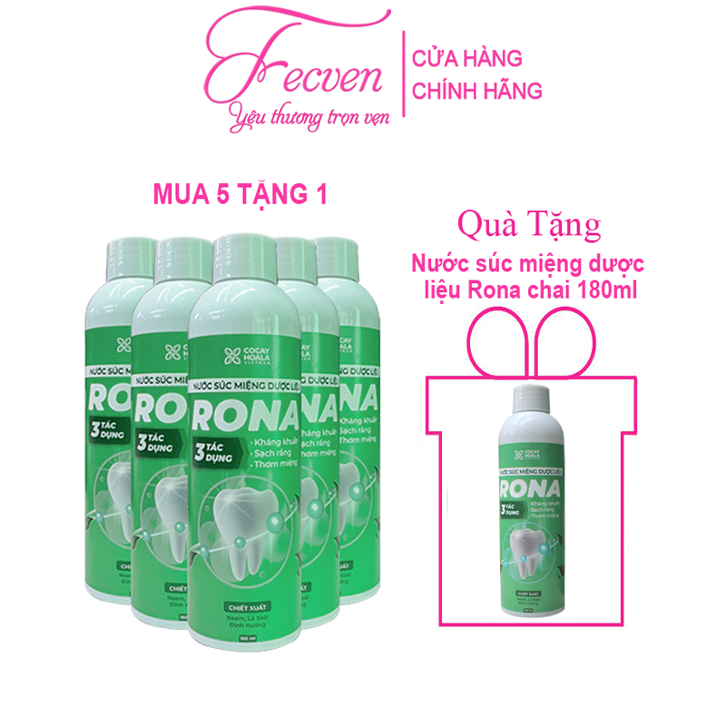 Combo 5 Chai Nước Súc Miệng Dược Liệu Rona Cocayhoala Sạch Răng - Khử Mùi Hôi - Ngừa Viêm Lợi, Không Cồn + Tặng 1 Nước Súc Miệng Dược Liệu Rona Cocayhoala 180ml