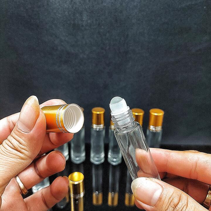 Lọ Chiết Nước Hoa 10ML thủy tinh mẫu Trụ Tròn - Nắp nhựa vàng – Chai Bi Lăn 10ML