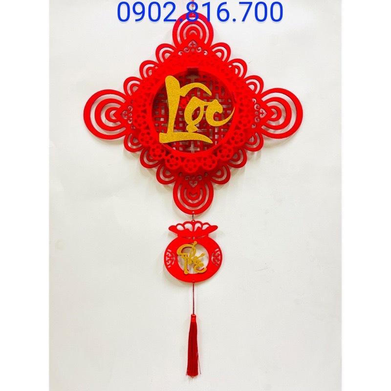 Khánh vuông - Dây treo nhung đỏ chữ PHÚC - LỘC - THỌ nổi 3D phụ kiện trang trí tết