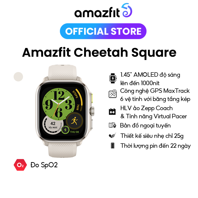 Đồng hồ thông minh Amazfit Cheetah Square - GPS băng tần kép - Bản đồ ngoại tuyến - Thiết kế mỏng nhẹ - BH 12 tháng - Hàng chính hãng