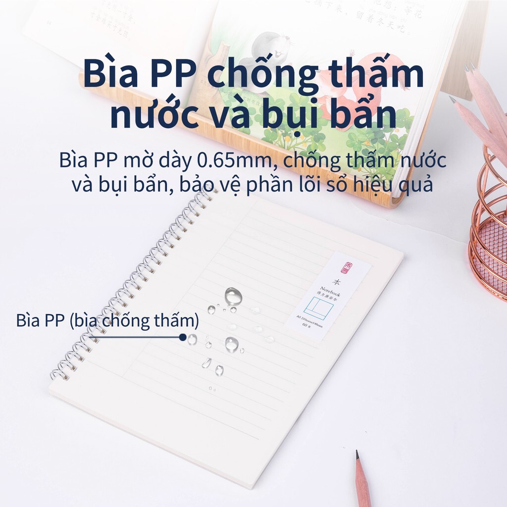 Sổ tay ghi chép A5 lò xo 60 trang bìa nhựa Nusign - Giấy kẻ ngang / Kẻ ô vuông - 1 quyển - LPA560