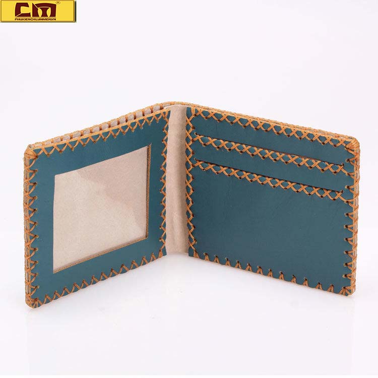 Bóp ví da handmade xanh lơ VN026
