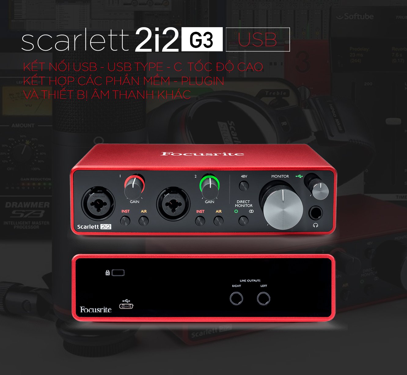 Sound card thu âm Focusrite Scarlett 2i2 (Gen3) - Soundcard cao cấp hỗ trợ livestream, thu âm chuyên nghiệp dành cho phòng thu - Hàng chính hãng