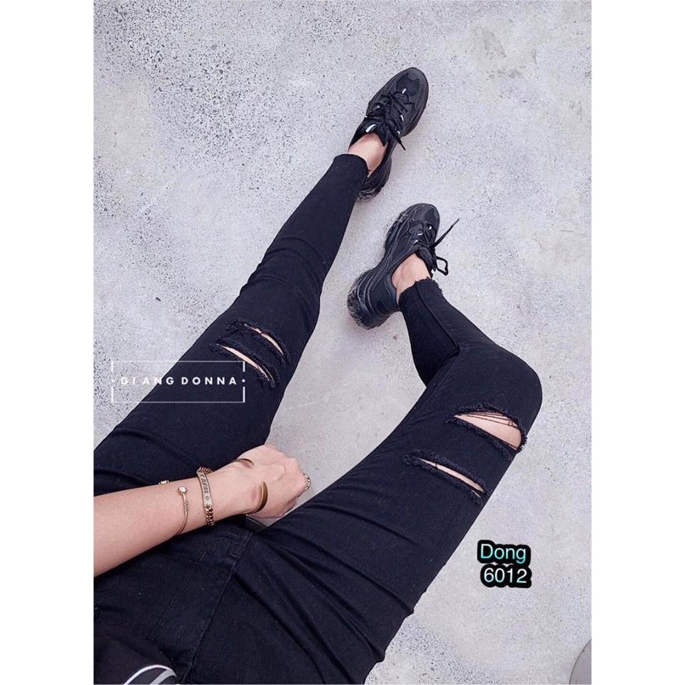 Quần jean nữ rách trắng đen 2 đường