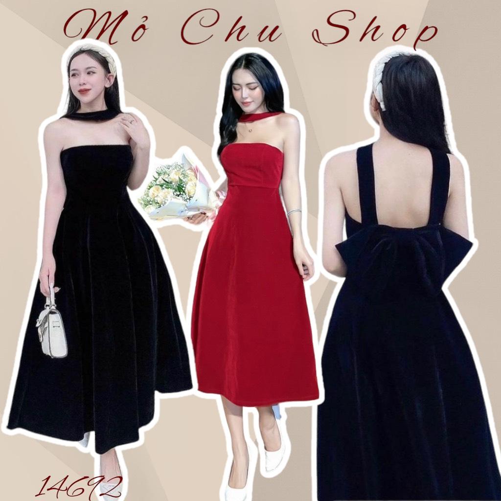 ĐẦM XÒE NHUNG CÚP NGỰC NƠ LƯNG