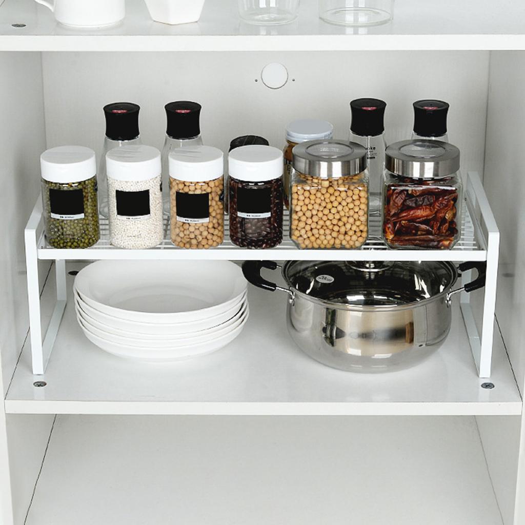 Expandable Cabinet Shelf Organizer Storage Rack Space Riser for Kitchen Bathroom Pantry Spice Cupboard Countertop Desk Home Office Dish Cup Bottle Pot