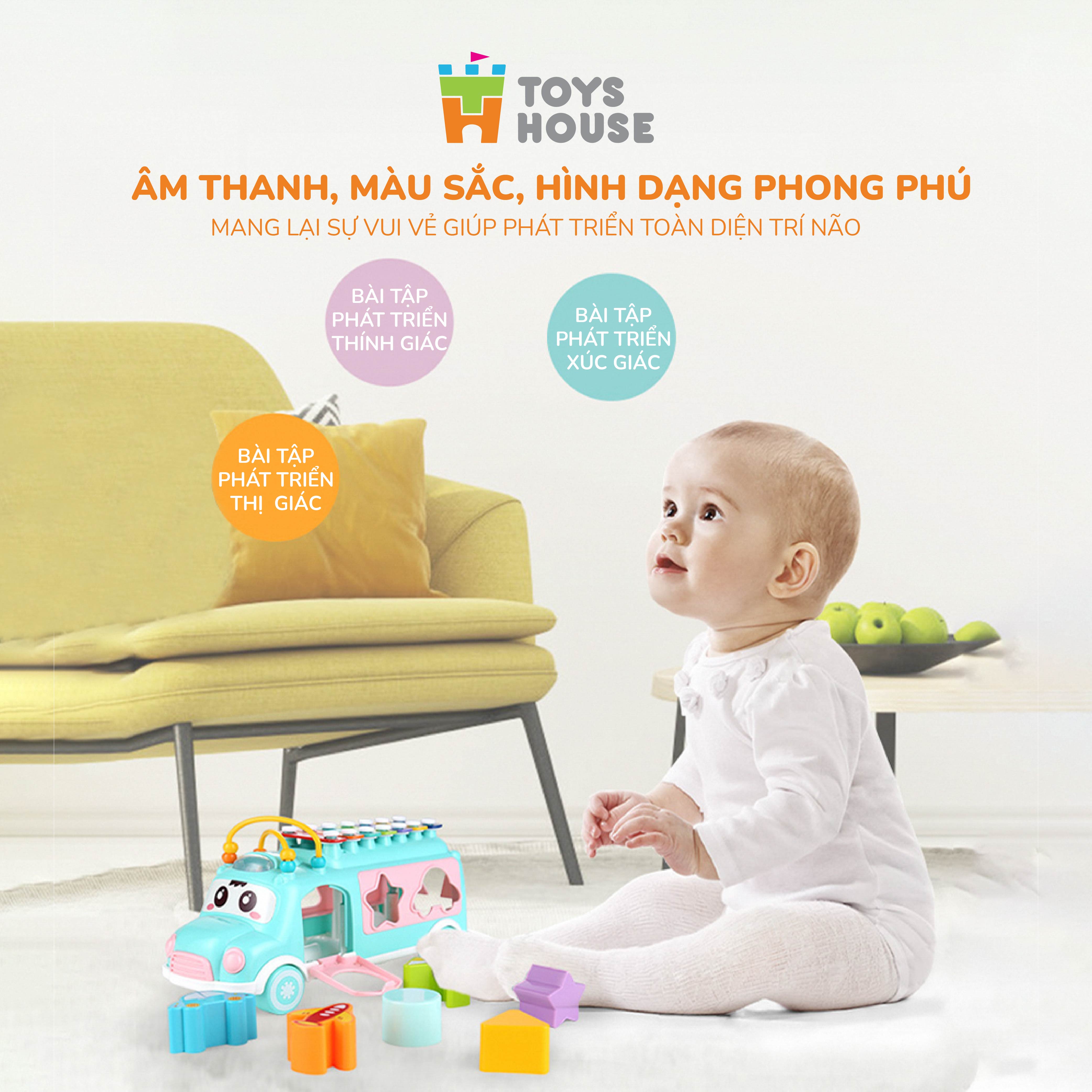 Đồ chơi giáo dục cho bé - ô tô thả khối kết hợp đàn gõ Xylophone ToysHouse HE8036 - màu xanh/hồng