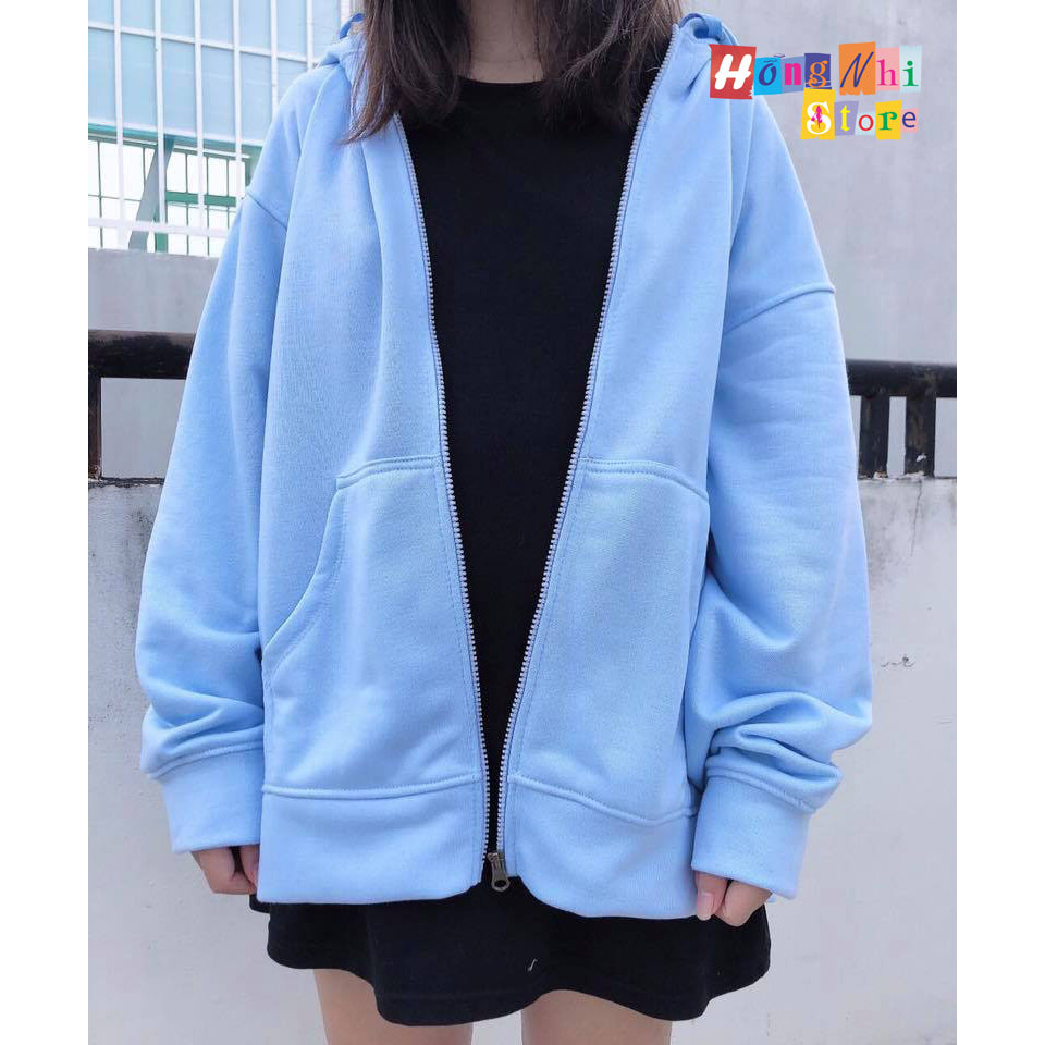 Áo Khoác Hoodie Zip Trơn Oversize Ulzzang Unisex Hoodie Dây Kéo Màu Xanh Dáng Rộng - MM