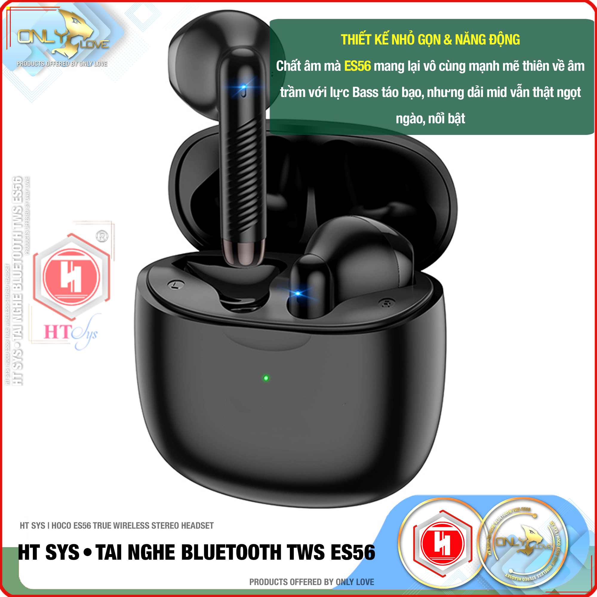 Tai Nghe Nhét Tai Bluetooth Không Dây HT SYS hoco ES56 - Kết nối Bluetooth 5.1 - Chip JL AC6983 -Pin Dock Sạc 320mAh - Thời gian sử dụng 4h - Cảm Ứng Thông Minh,Âm Thanh Stereo, Âm Bass Cực Chất - Phù Hợp Với Tất Cả Dòng Máy - [ Hàng Chính Hãng