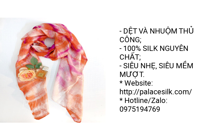 Khăn Lụa Tơ Tằm Palacesilk màu hồng cam #mềm mượt#nhẹ#thoáng, 100% silk, kích thước 180*85cm