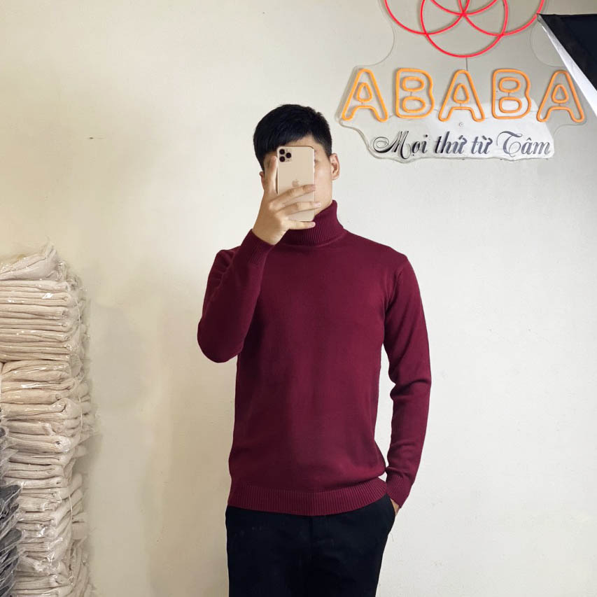 Áo len nam cổ lọ hàng Quảng Châu mềm mịn trơn 1 màu đẹp ABABA lọ-6602