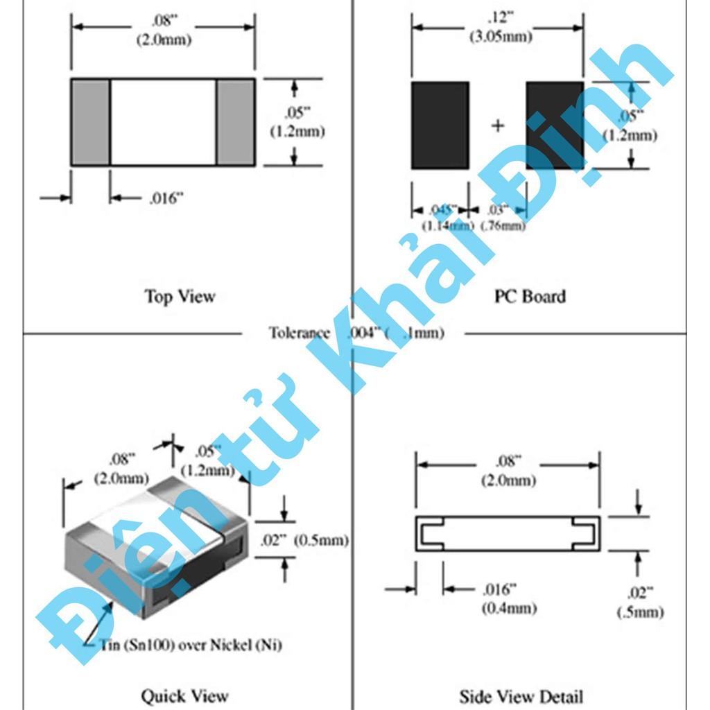 100 con led dán, led SMD 0805 màu cam/trắng/đỏ/xanh lá/xanh dương/vàng/xanh lá nhạt kde4598