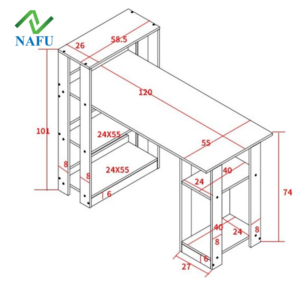 Bàn Học, Bàn Làm Việc Kết Hợp Giá Sách Hiện Đại Thông Minh Có Ngăn Để Máy Tính – Màu Đen Trắng GP09.21