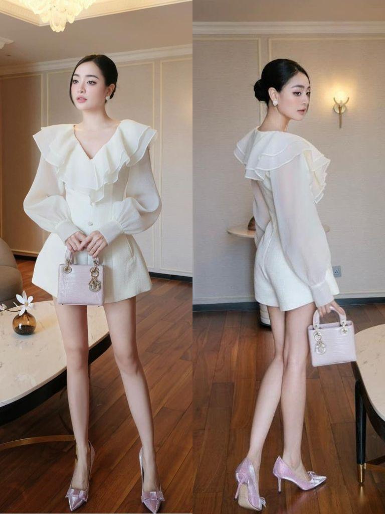 Jum nữ thiết kế dự tiệc cổ V phối tơ sang chảnh Set liền thân đùi dài tay HN Clothing J9 BY JO