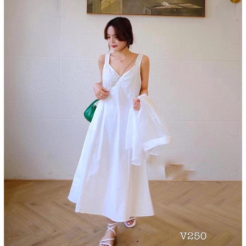 Váy 2 dây trơn 2 màu trắng xanh hothit