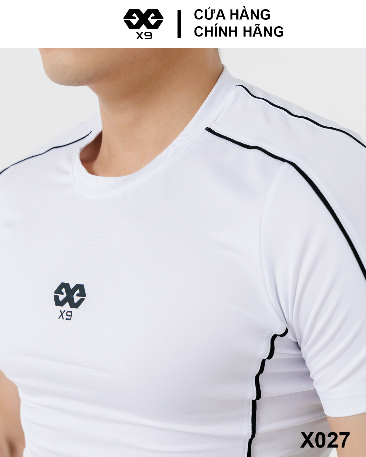 Áo Thun Nam Ngắn Tay Phối Sọc Cổ Tròn Thể Thao Tập Gym Chạy Bộ - X9 Sportswear - X027