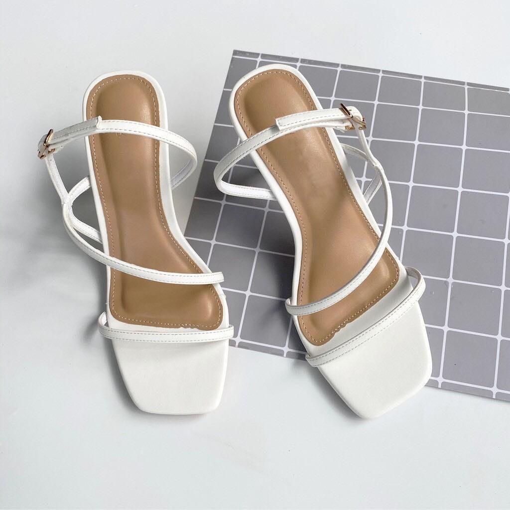 Giày cao gót sandal nữ, nhọn 7cm, mũi vuông, quai dây mảnh phù hợp công sở, dự tiệc