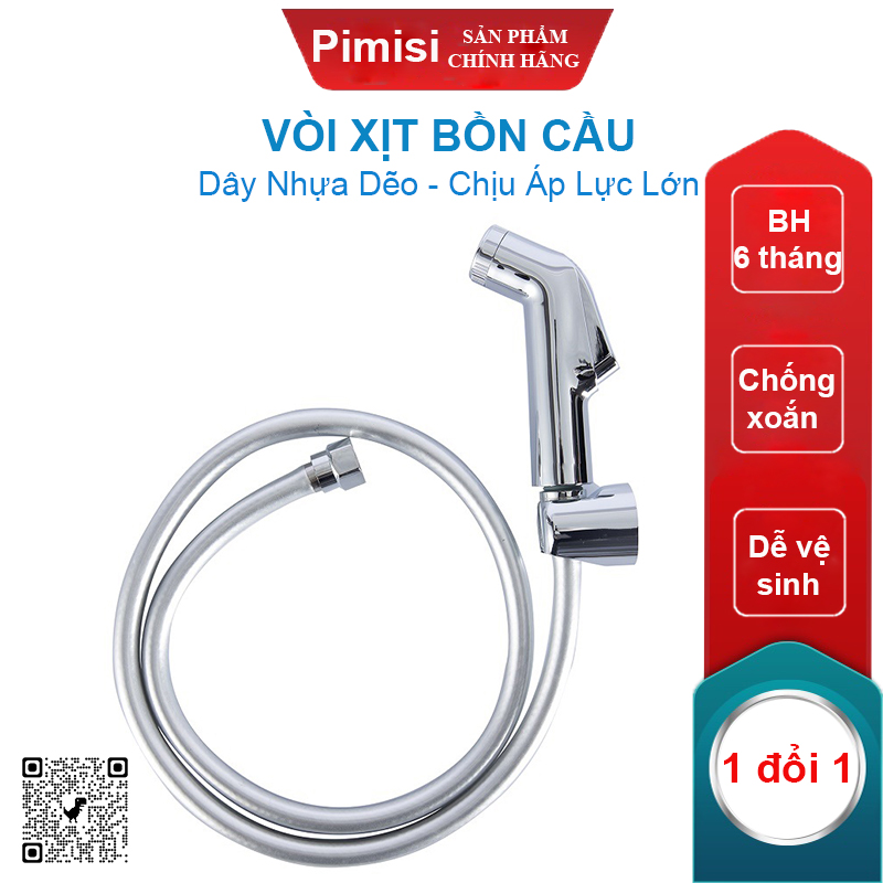 Vòi Xịt Bồn Cầu Vệ Sinh Phòng Tắm Pimisi PVX-206 Chịu Áp Lực Nước Lớn Như Chung Cư, Nhà Cao Tầng Hay Máy Tăng Áp Mạ Màu Inox, Với Tay Xịt Toilet WC Chìm Chống Gãy - Bể - Vỡ Và Dây Nhựa Dẻo Cao Cấp - Mềm - Trơn Bề Mặt | Hàng Chính Hãng